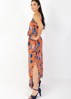 Fashion Coton Du Monde Robe longue fendue fines bretelles ALBA imprimé fleurs d' Hibiscus