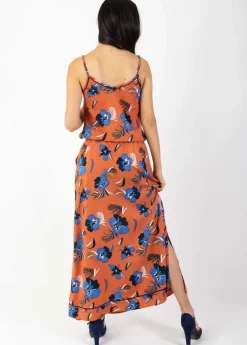 Fashion Coton Du Monde Robe longue fendue fines bretelles ALBA imprimé fleurs d' Hibiscus