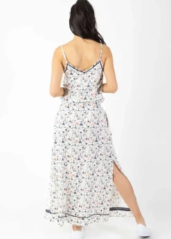 Cheap Coton Du Monde Robe longue fendue fines bretelles ALBA imprimé blanc Paisley