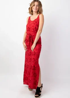 Shop Coton Du Monde Robe longue fendue LAETITIA imprimé fleuri lumineux Rumba