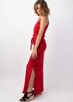 Shop Coton Du Monde Robe longue fendue LAETITIA imprimé fleuri lumineux Rumba