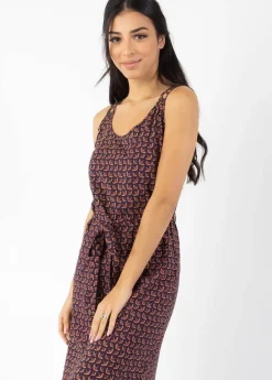 Shop Coton Du Monde Robe longue fines bretelles LAETITIA imprimé ethnique prune Envolee Prune