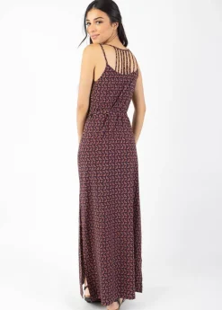 Shop Coton Du Monde Robe longue fines bretelles LAETITIA imprimé ethnique prune Envolee Prune