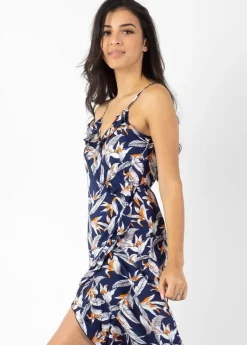 Hot Coton Du Monde Robe longue fines bretelles SACHA imprimé fleurs de paradis 14 Marine