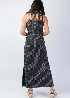 Clearance Coton Du Monde Robe longue fines bretelles LAETITIA imprimé ethnique noir 38 Noir