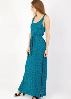 Flash Sale Coton Du Monde Robe longue fines bretelles LAETITIA imprimé ethnique turquoise 30 Bleu