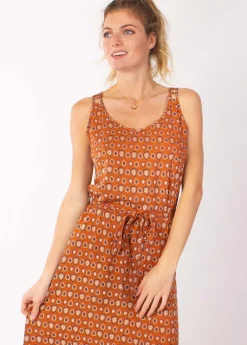 Best Coton Du Monde Robe longue fines bretelles LAETITIA imprimé ethnique camel 29 Camel