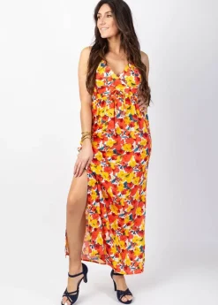 Store Coton Du Monde Robe longue fluide GLORIA fines bretelles imprimé fleuri Flowers Power