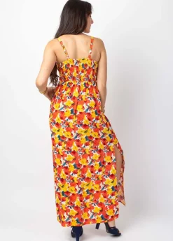 Store Coton Du Monde Robe longue fluide GLORIA fines bretelles imprimé fleuri Flowers Power