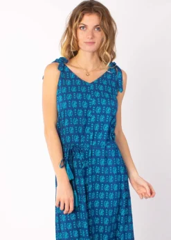 Cheap Coton Du Monde Robe longue fluide LUDMILLA imprimé ethnique marine 12 Bleu