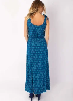 Cheap Coton Du Monde Robe longue fluide LUDMILLA imprimé ethnique marine 12 Bleu