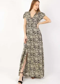 New Coton Du Monde Robe longue fluide MARBELLA imprimé bohème 24 Noir