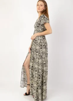 New Coton Du Monde Robe longue fluide MARBELLA imprimé bohème 24 Noir