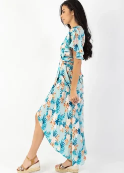 Outlet Coton Du Monde Robe longue fluide SAKURA imprimé fleurs exotiques Exotique Menthe