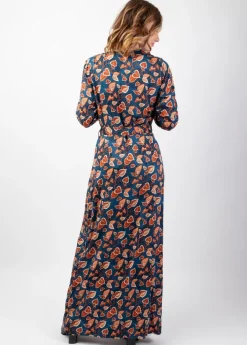 New Coton Du Monde Robe longue hiver en twill de viscose GAYA motif fleuri bleu Tylia