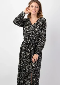 Best Sale Coton Du Monde Robe longue hiver en twill de viscose GAYA motif ethnique noir Orient