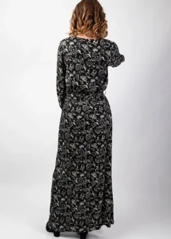Best Sale Coton Du Monde Robe longue hiver en twill de viscose GAYA motif ethnique noir Orient