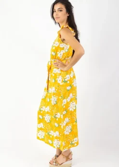Fashion Coton Du Monde Robe longue manches volantées KAYLA fleurie jaune Bouquet Jaune