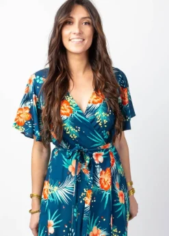 Outlet Coton Du Monde Robe longue SAKURA bohème imprimé fleurs tropicales Maui