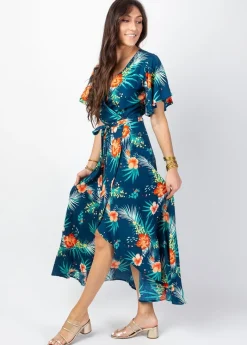 Outlet Coton Du Monde Robe longue SAKURA bohème imprimé fleurs tropicales Maui