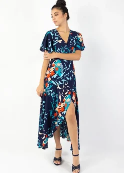 Shop Coton Du Monde Robe longue SAKURA bohème imprimé japonisant bleu Japan