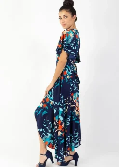 Shop Coton Du Monde Robe longue SAKURA bohème imprimé japonisant bleu Japan