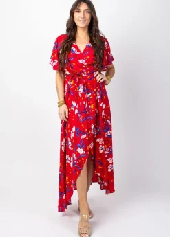 Flash Sale Coton Du Monde Robe longue SAKURA bohème imprimé fleuri rouge Pétale