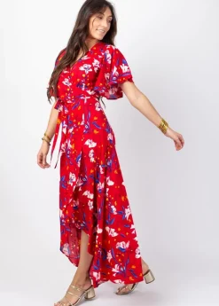 Flash Sale Coton Du Monde Robe longue SAKURA bohème imprimé fleuri rouge Pétale