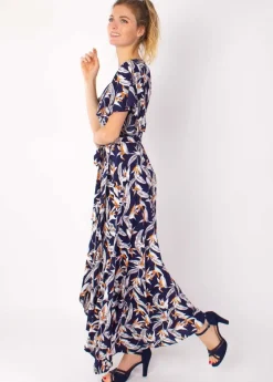 Cheap Coton Du Monde Robe longue SAKURA bohème imprimé fleurs de paradis 14 Marine