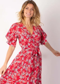 Outlet Coton Du Monde Robe longue SAKURA bohème imprimé fleuri rouge 8 Rouge