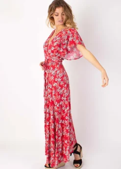 Outlet Coton Du Monde Robe longue SAKURA bohème imprimé fleuri rouge 8 Rouge