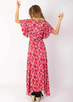 Outlet Coton Du Monde Robe longue SAKURA bohème imprimé fleuri rouge 8 Rouge