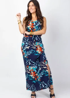 Best Sale Coton Du Monde Robe longue SAVANA larges bretelles imprimé bleu profond Japan