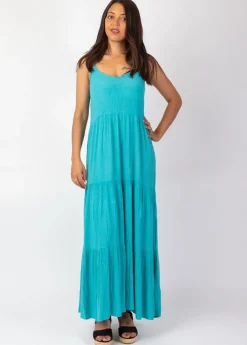 Flash Sale Coton Du Monde Robe longue unie fines bretelles torsadées MONICA Turquoise