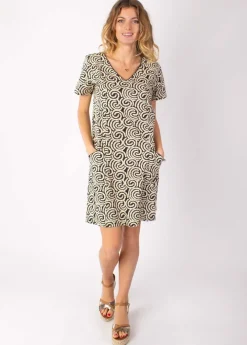 Best Sale Coton Du Monde Robe manches courtes en coton CLAUDIA imprimé ethnique beige 25 Beige