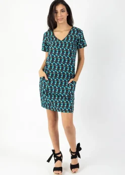 Clearance Coton Du Monde Robe manches courtes en coton CLAUDIA imprimé ethnique bleu 13 Bleu