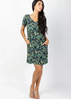 Cheap Coton Du Monde Robe manches courtes en coton CLAUDIA imprimé tropical Toscane