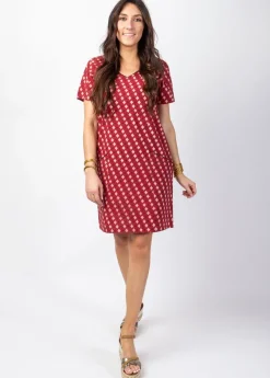 Shop Coton Du Monde Robe manches courtes en coton CLAUDIA motifs ethniques bordeaux Medina