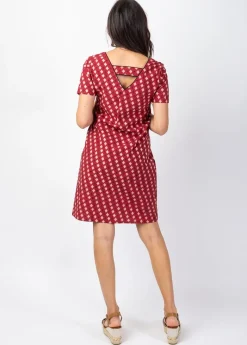 Shop Coton Du Monde Robe manches courtes en coton CLAUDIA motifs ethniques bordeaux Medina