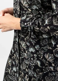 Shop Coton Du Monde Robe midi hiver manches longues MACHA motif ethnique noir Orient