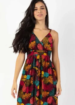 Cheap Coton Du Monde Robe évasée fines bretelles MOREA imprimé tropical orange Palme Orange