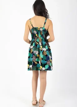 Best Sale Coton Du Monde Robe évasée fines bretelles MOREA imprimé tropical vert Palme Vert