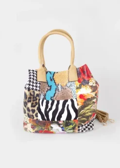 Store Coton Du Monde Sac à main bourse ETERNA patchwork noir Beige