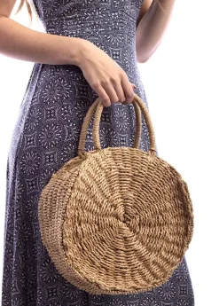 Fashion Coton Du Monde Sac rond en paille tressé LEILA