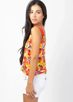 Clearance Coton Du Monde Top court à larges bretelles ESMEE imprimé fleuri Flowers Power