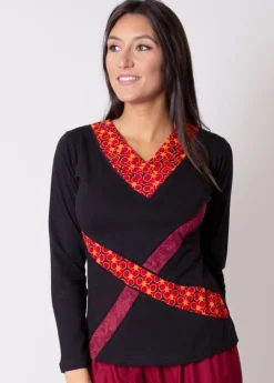 Cheap Coton Du Monde Top en coton à empiècements DENALI Rouge