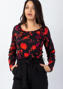 Cheap Coton Du Monde Top en coton col rond SUMAN imprimé fleuri rouge Red Roses
