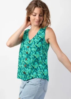Clearance Coton Du Monde Top femme ethnique IVANOE motif tropical vert Gaia