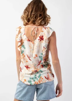 Sale Coton Du Monde Top femme sans manches à volants CHLOE imprimé romantique Garden