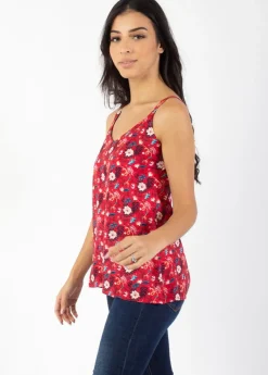 Best Coton Du Monde Top fines bretelles ANAE fleuri rouge Spring Flowers